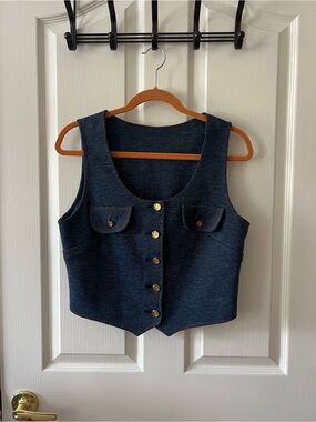 Vintage Denim-Like Tailored Vest
